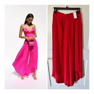 Jennifer Hope Adriana Open Side Silk Pants in Tomato Red NWT